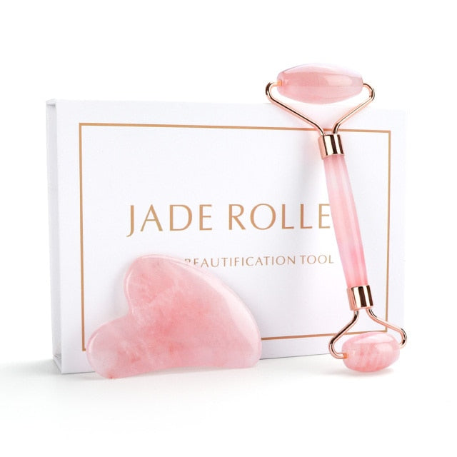 Rodillo de Jade de cuarzo rosa Natural, masajeador corporal con piedra de Jade, herramienta de belleza para estiramiento Facial
